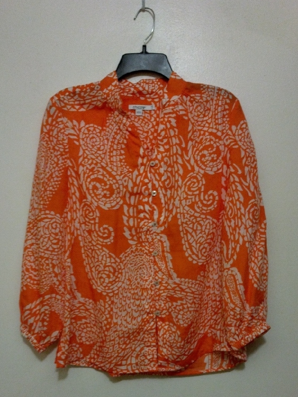 Chico's Orange and White Printed Button-Front Blouse 2